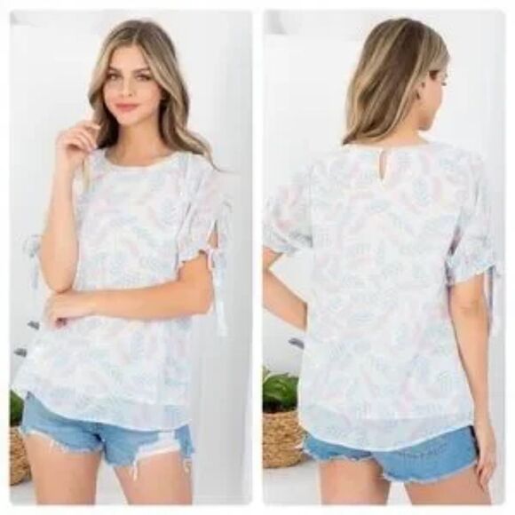 Gorgeous Double Layer Leaf Design Top with Tie Sleeves - Picture 3 of 5